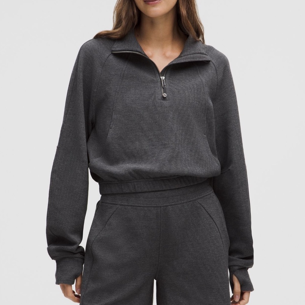 Lululemon Scuba cropped funnel neck half zip waffle